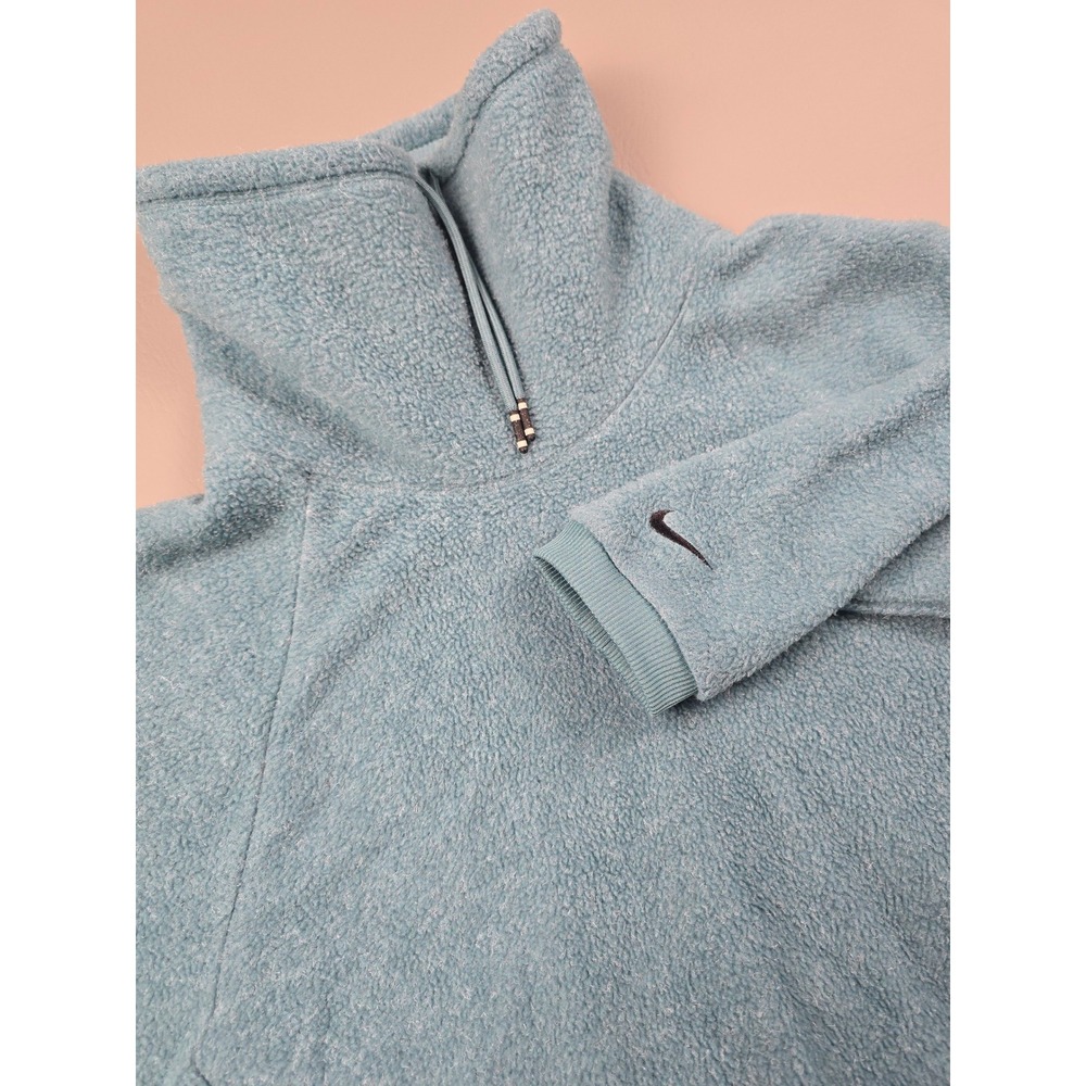 Nike Women Teal Blue Funnel Neck Fleece Pullover Sweatshirt Small Swoosh Logo